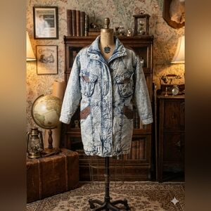 Vintage Sergio Valente Acid Wash Denim Jacket Leather Trim Western Coat 80s 90s